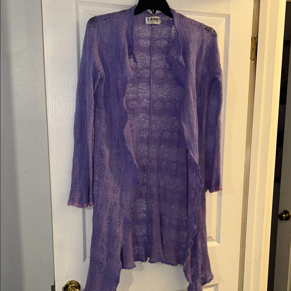 Vintage Lainey Keogh “Lainey made in Ireland Lavender Open Cardi- Cashmere blend